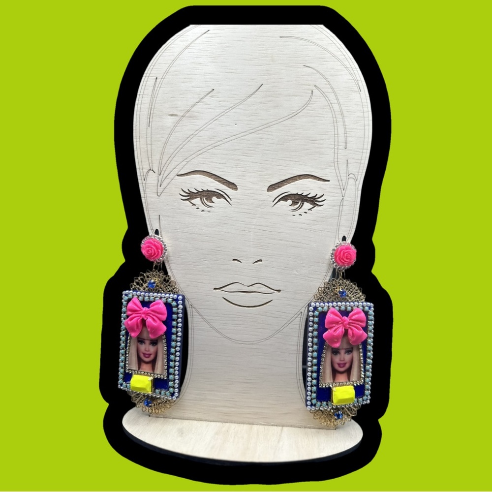 Couture Earrings - Barbie Vibes - Vibrant Pink and Yellow Statement Earrings